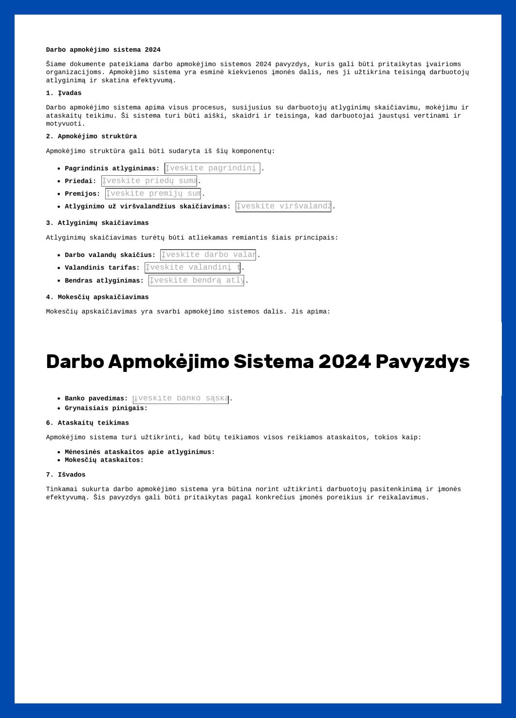 Darbo Apmokėjimo Sistema 2024 Pavyzdys