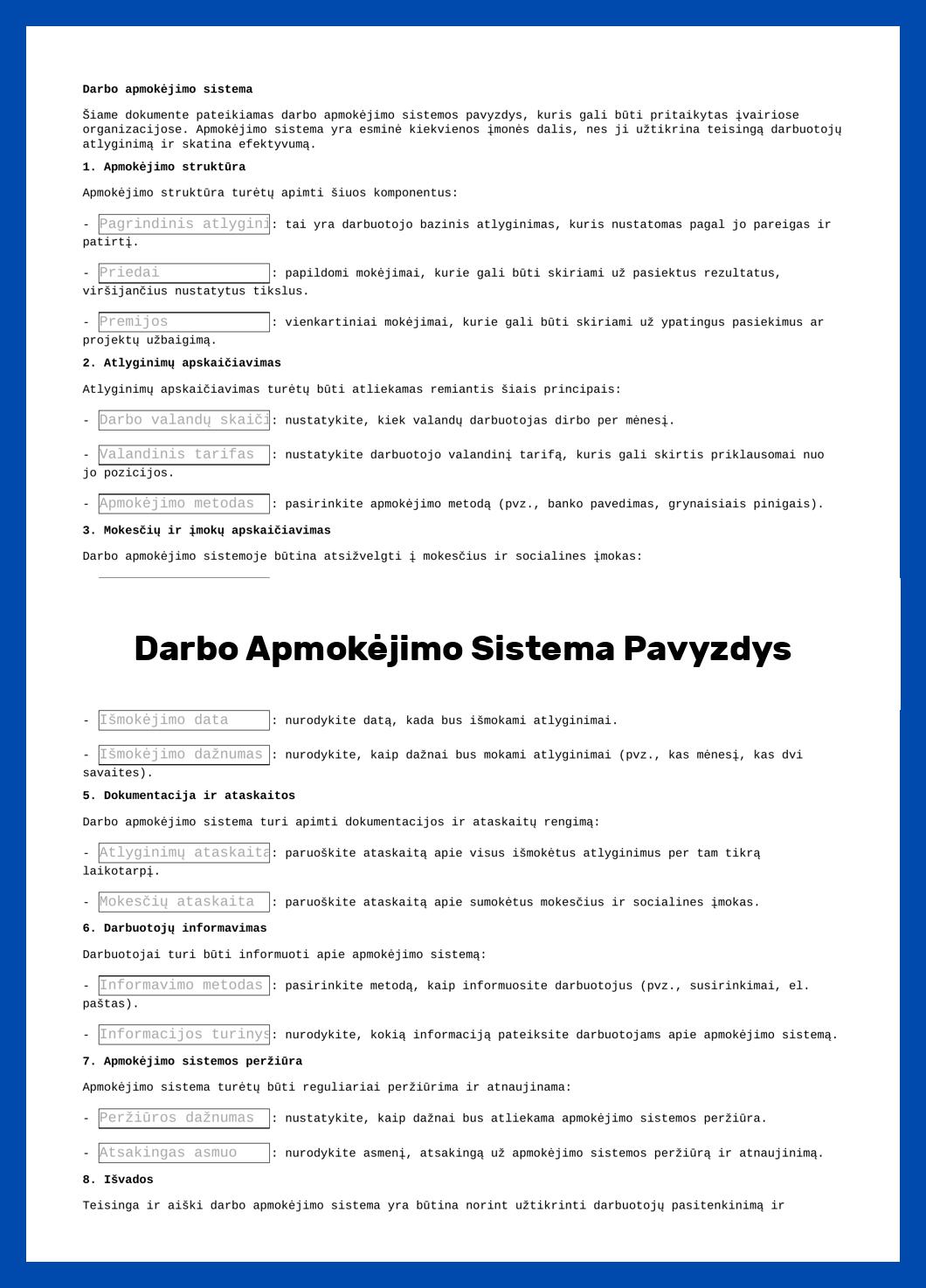 Darbo Apmokėjimo Sistema Pavyzdys