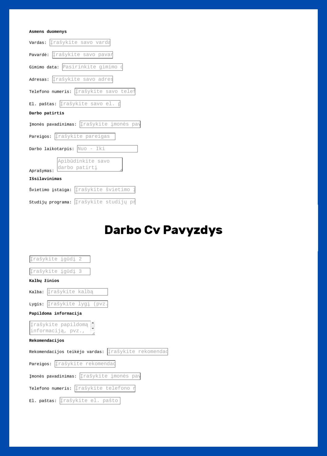 Darbo Cv Pavyzdys