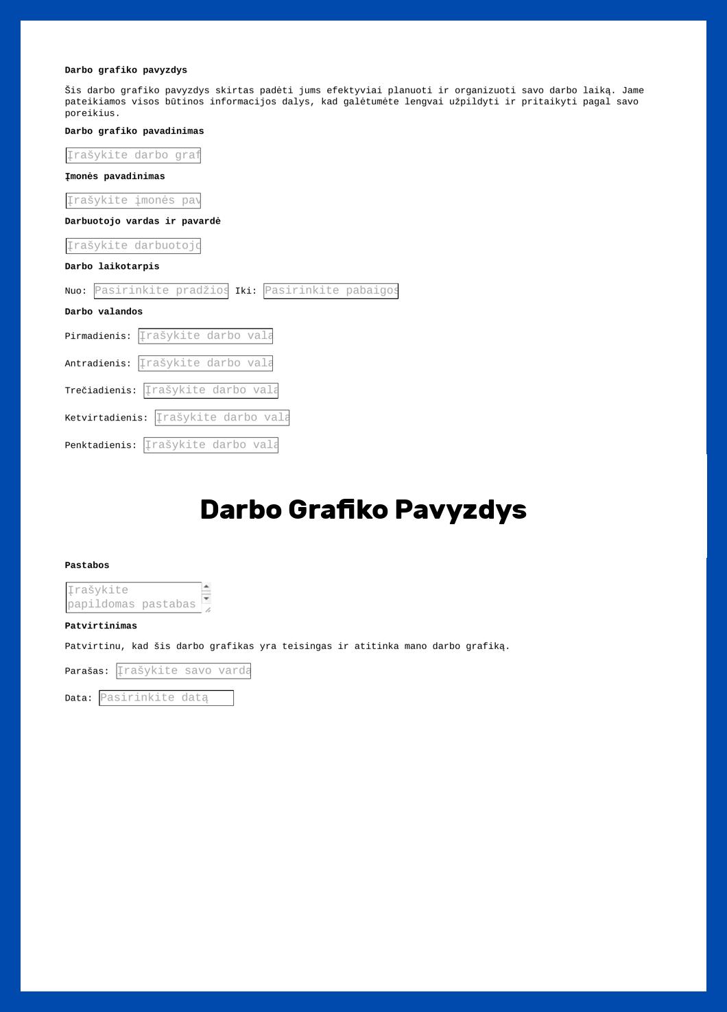 Darbo Grafiko Pavyzdys