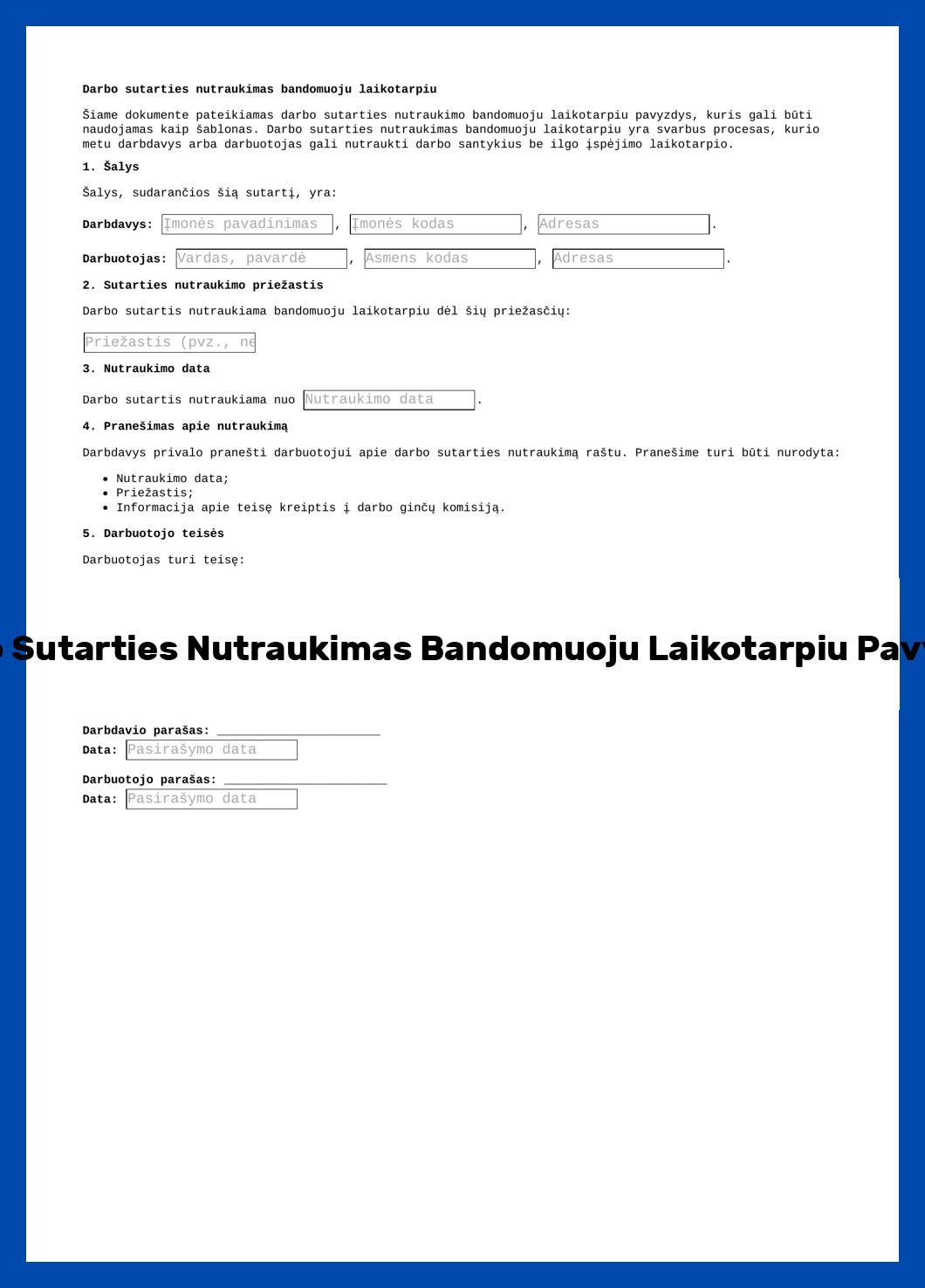 Darbo Sutarties Nutraukimas Bandomuoju Laikotarpiu Pavyzdys