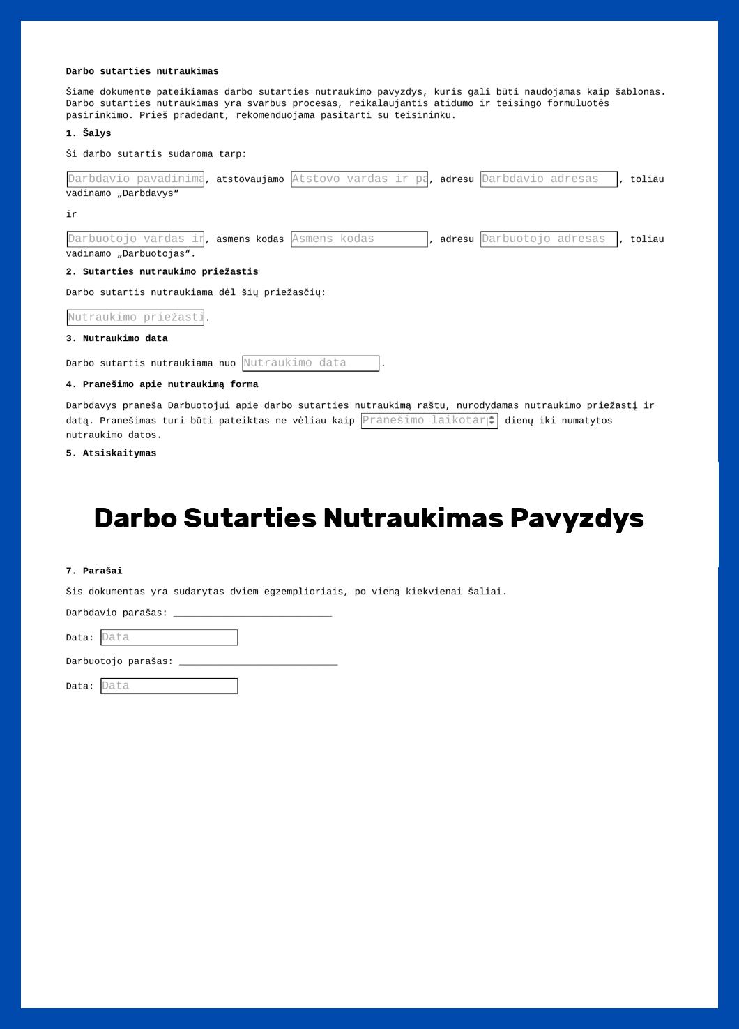 Darbo Sutarties Nutraukimas Pavyzdys