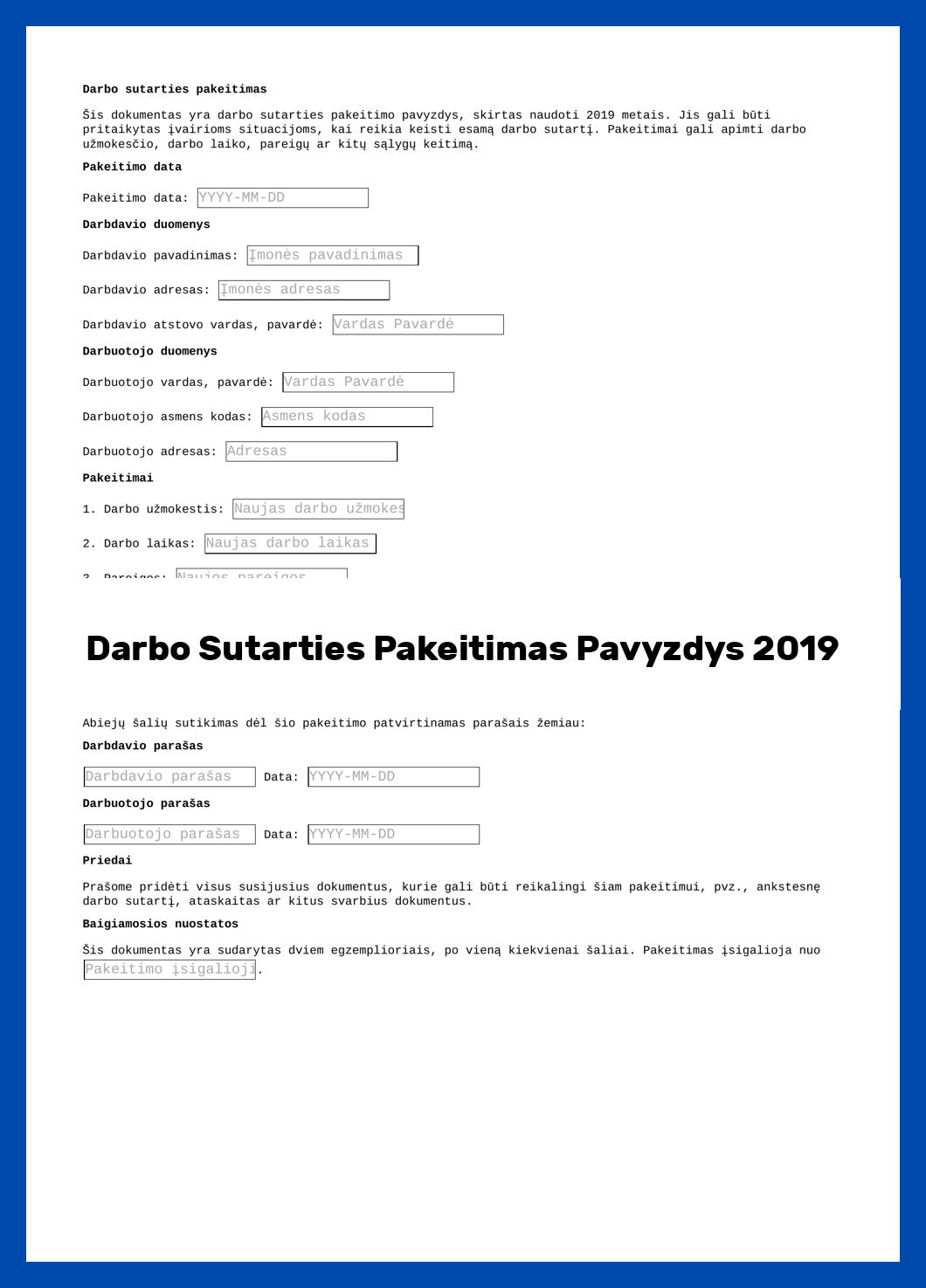 Darbo Sutarties Pakeitimas Pavyzdys 2019