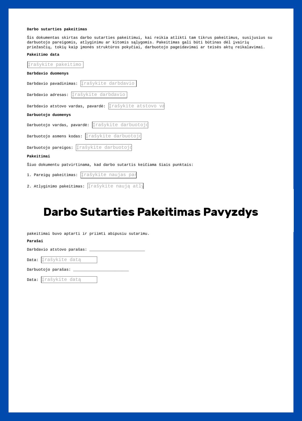 Darbo Sutarties Pakeitimas Pavyzdys
