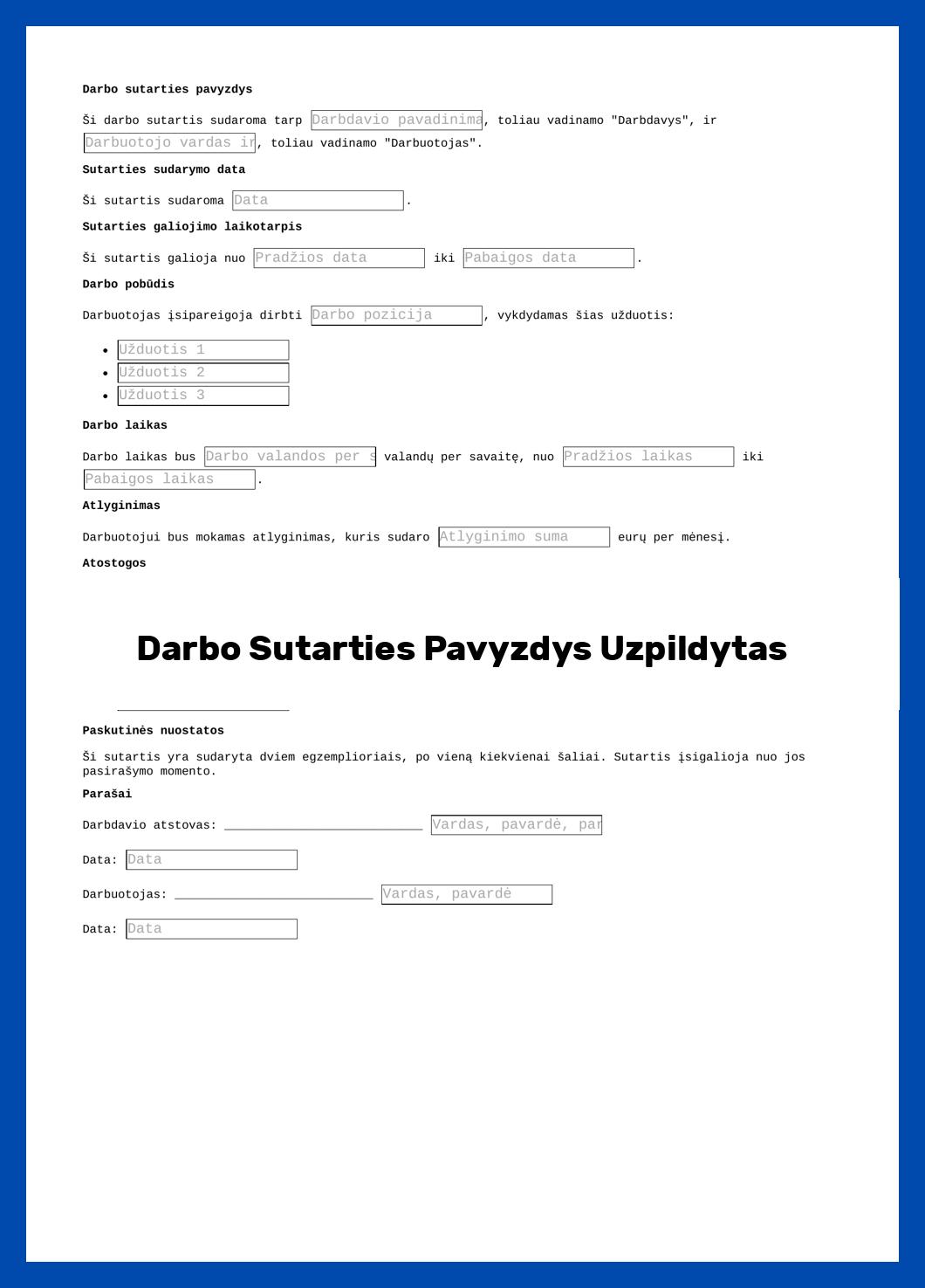 Darbo Sutarties Pavyzdys Uzpildytas