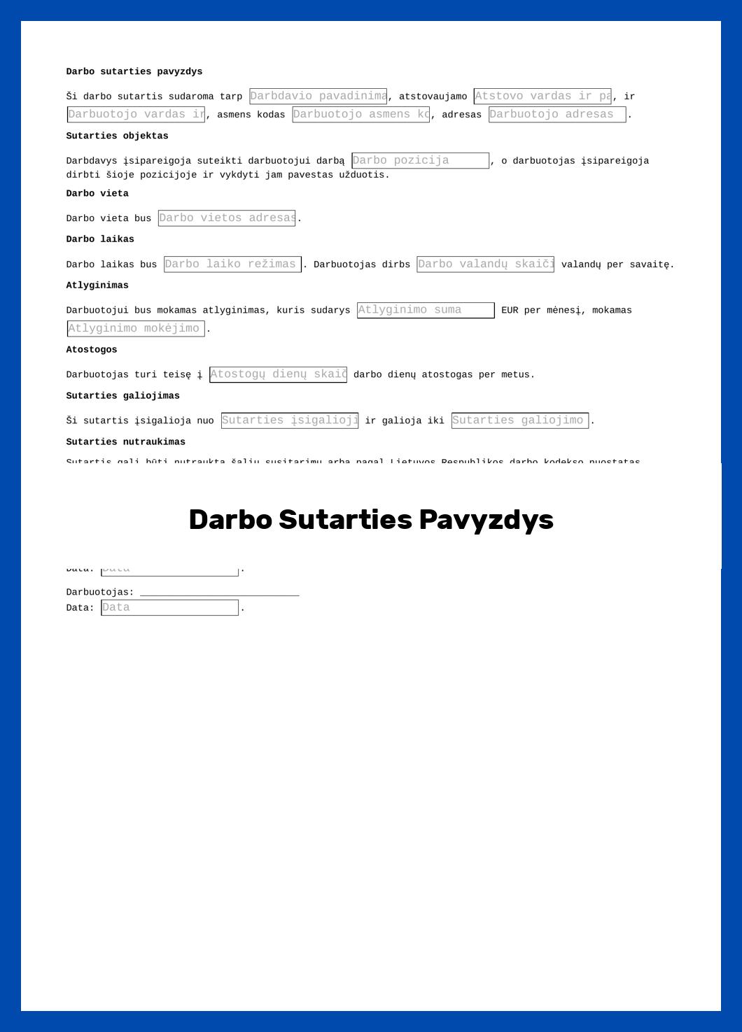 Darbo Sutarties Pavyzdys