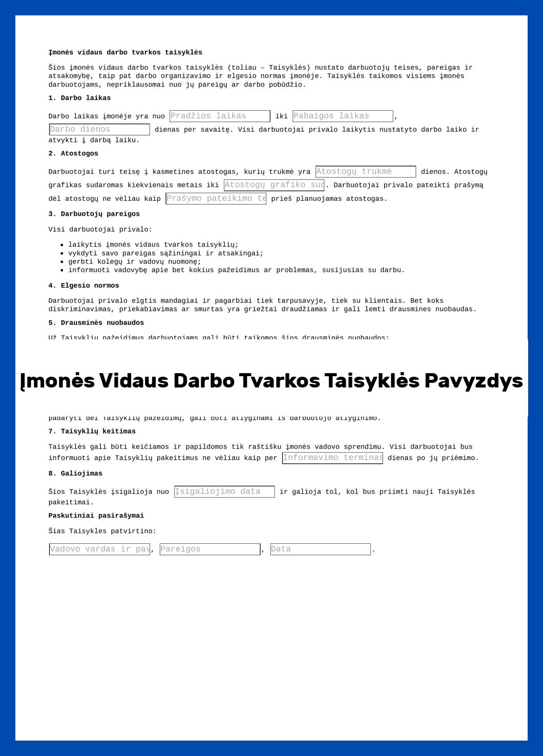 Įmonės Vidaus Darbo Tvarkos Taisyklės Pavyzdys