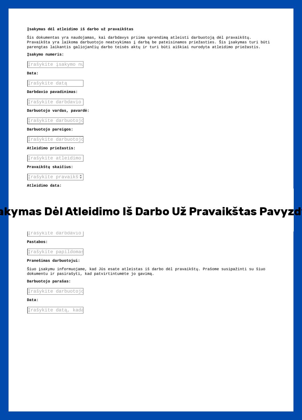 Įsakymas Dėl Atleidimo Iš Darbo Už Pravaikštas Pavyzdys