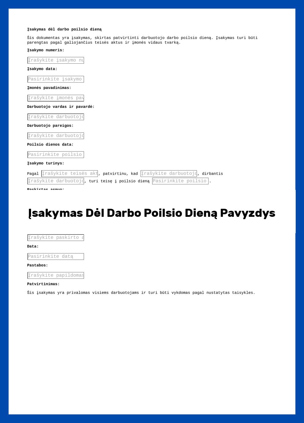 Įsakymas Dėl Darbo Poilsio Dieną Pavyzdys