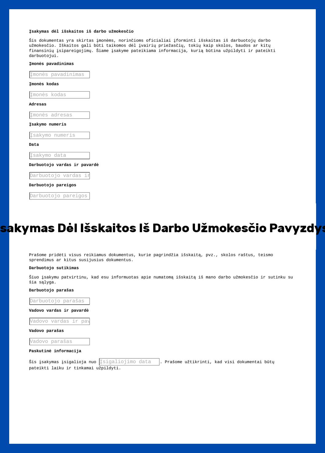 Įsakymas Dėl Išskaitos Iš Darbo Užmokesčio Pavyzdys