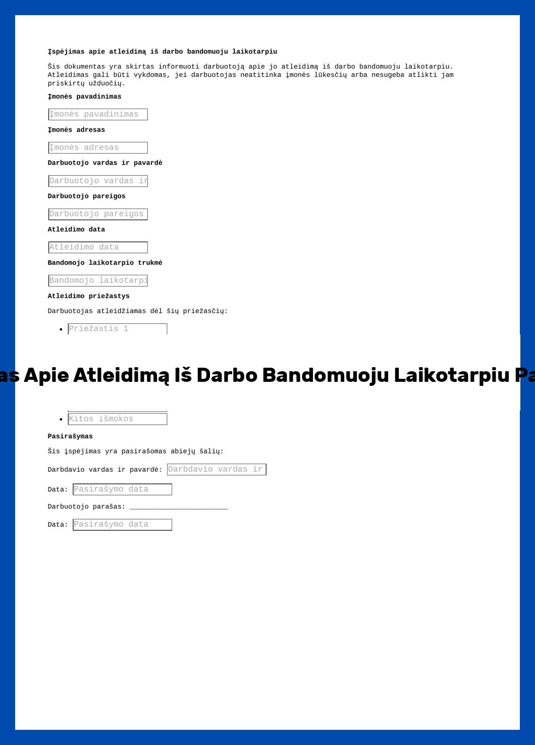 Įspėjimas Apie Atleidimą Iš Darbo Bandomuoju Laikotarpiu Pavyzdys