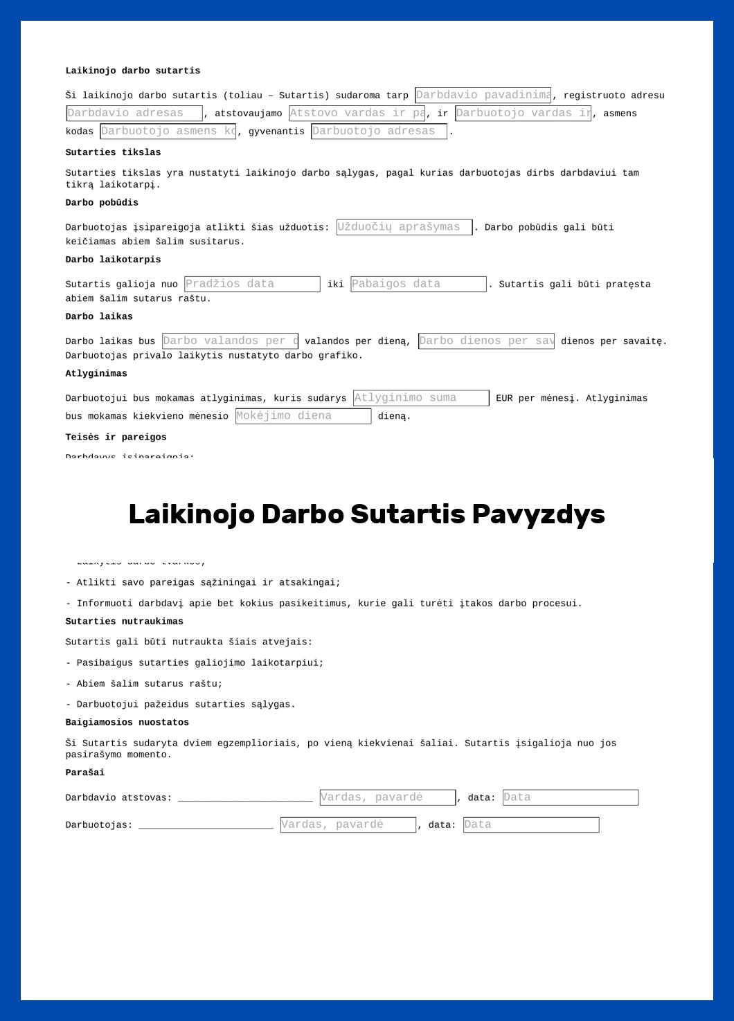 Laikinojo Darbo Sutartis Pavyzdys