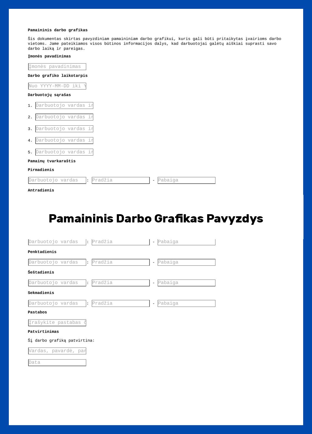 Pamaininis Darbo Grafikas Pavyzdys