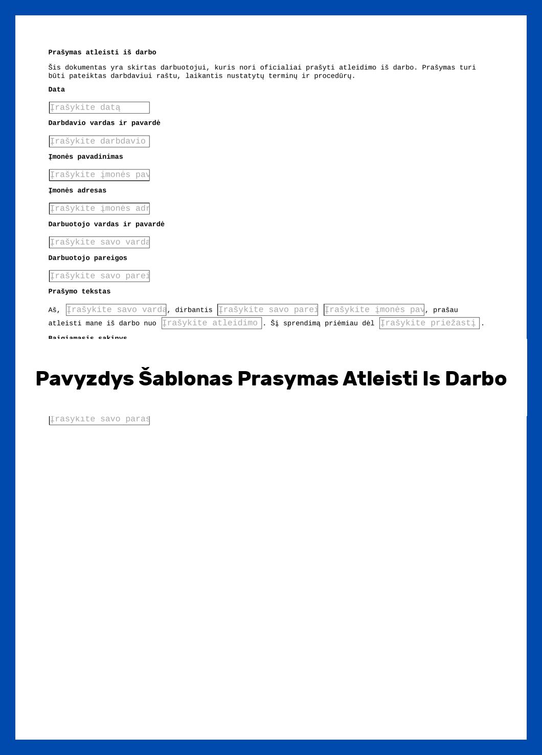 Pavyzdys Šablonas Prasymas Atleisti Is Darbo