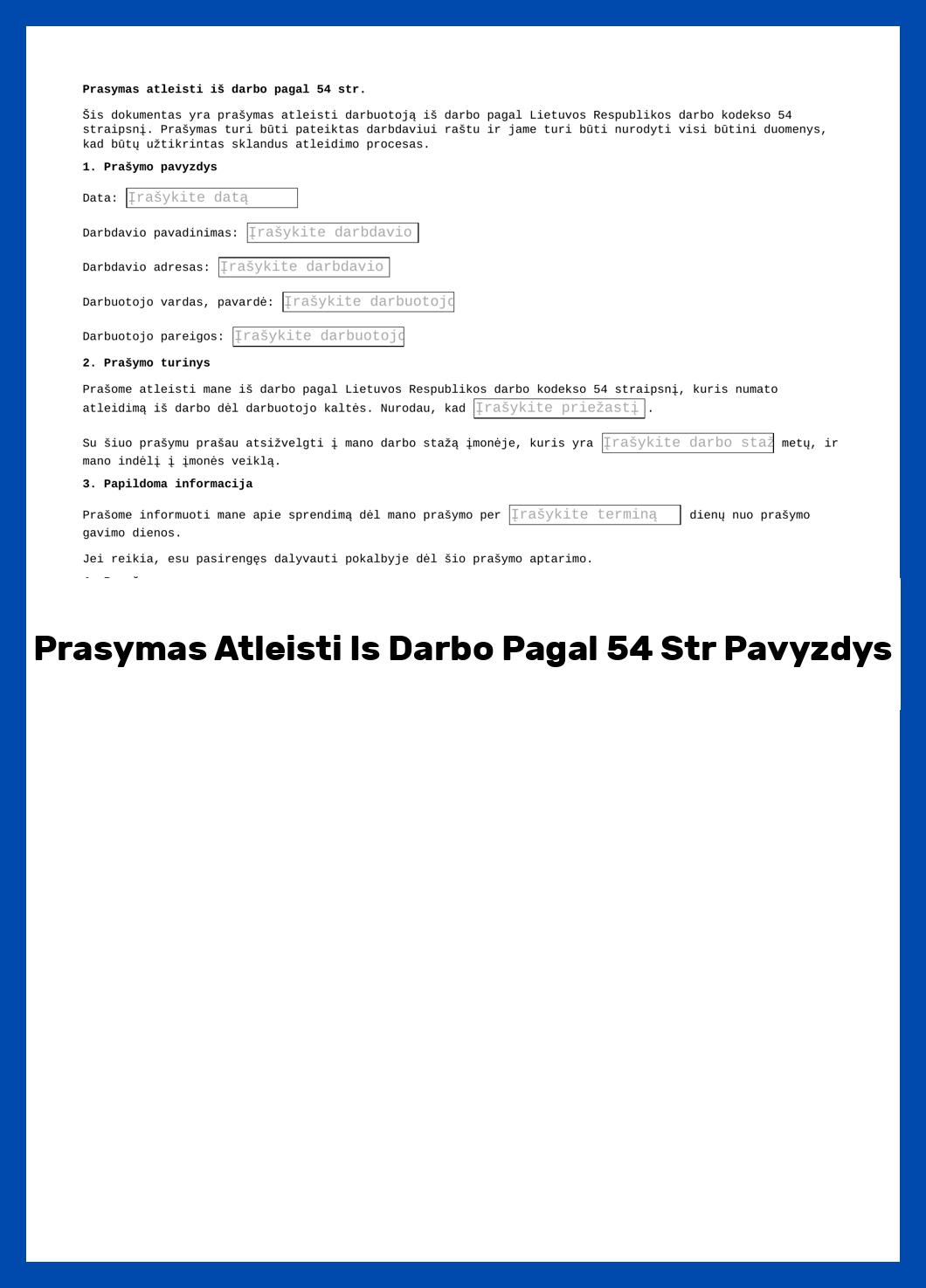 Prasymas Atleisti Is Darbo Pagal 54 Str Pavyzdys