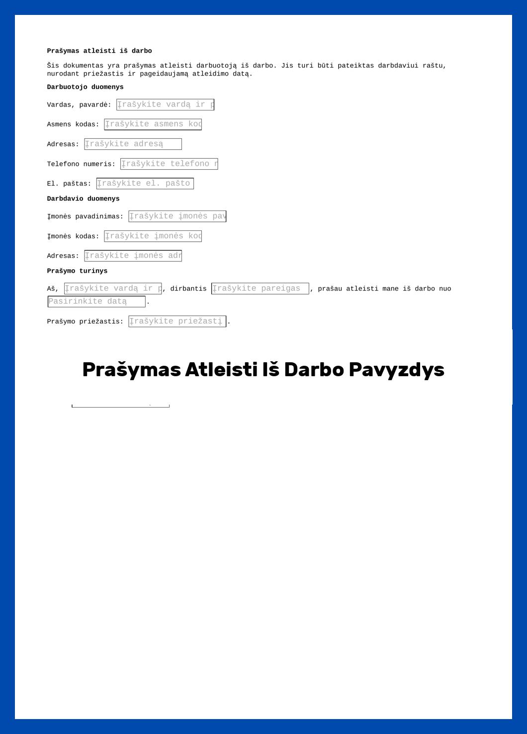 Prašymas Atleisti Iš Darbo Pavyzdys