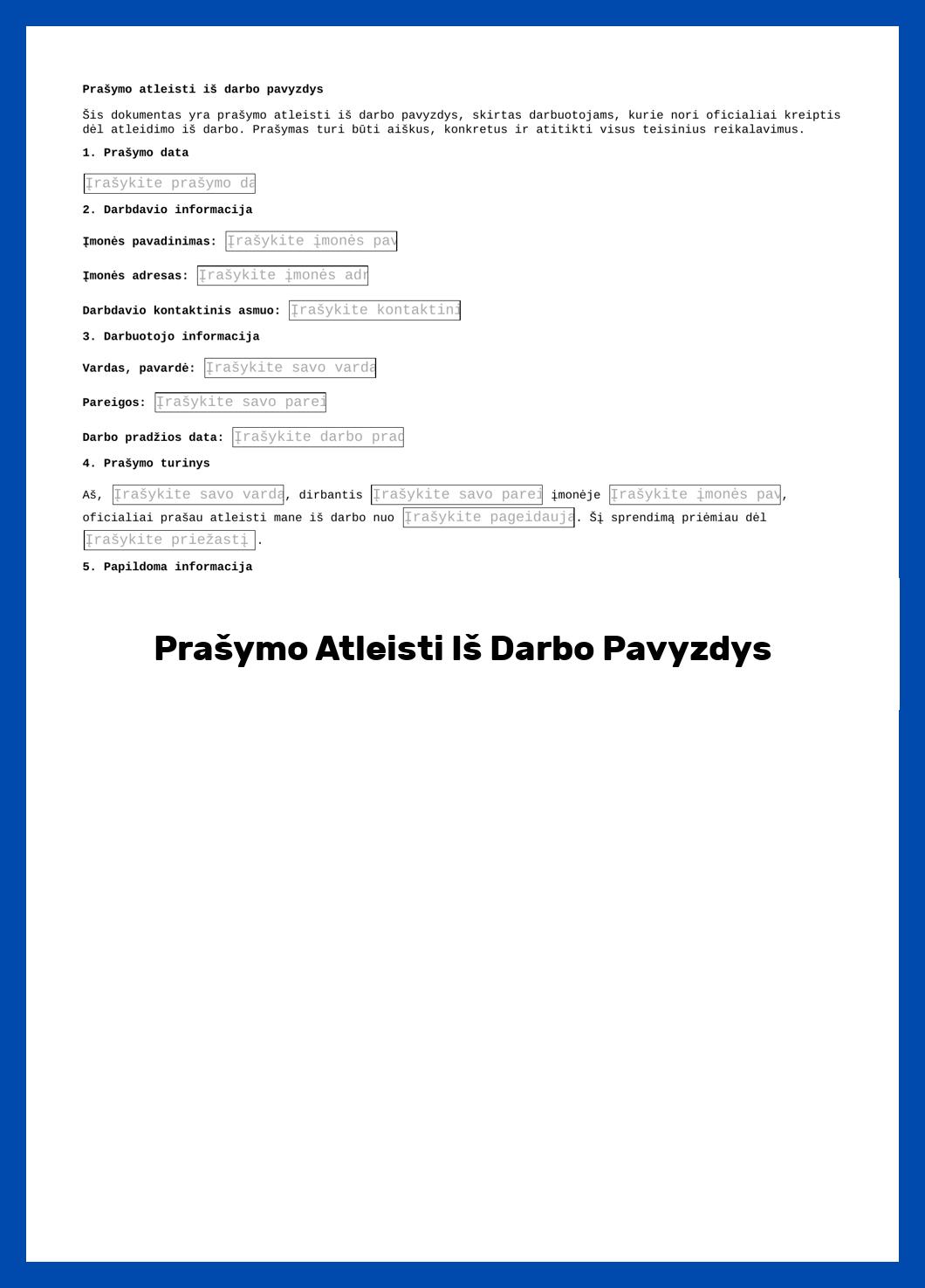 Prašymo Atleisti Iš Darbo Pavyzdys