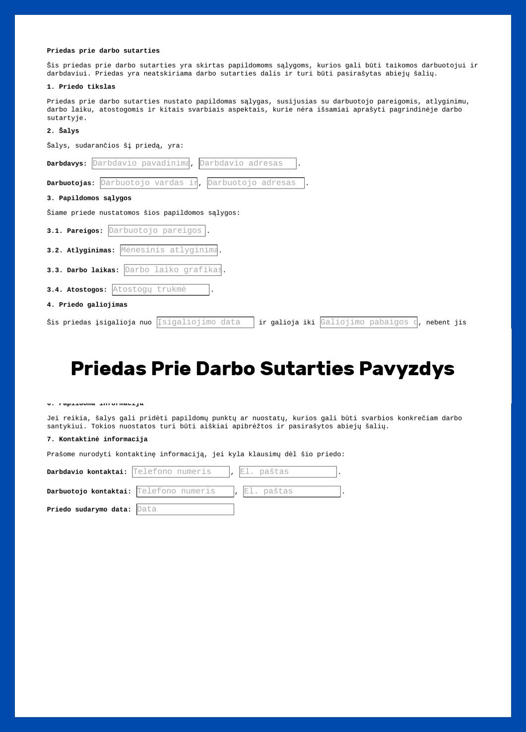 Priedas Prie Darbo Sutarties Pavyzdys