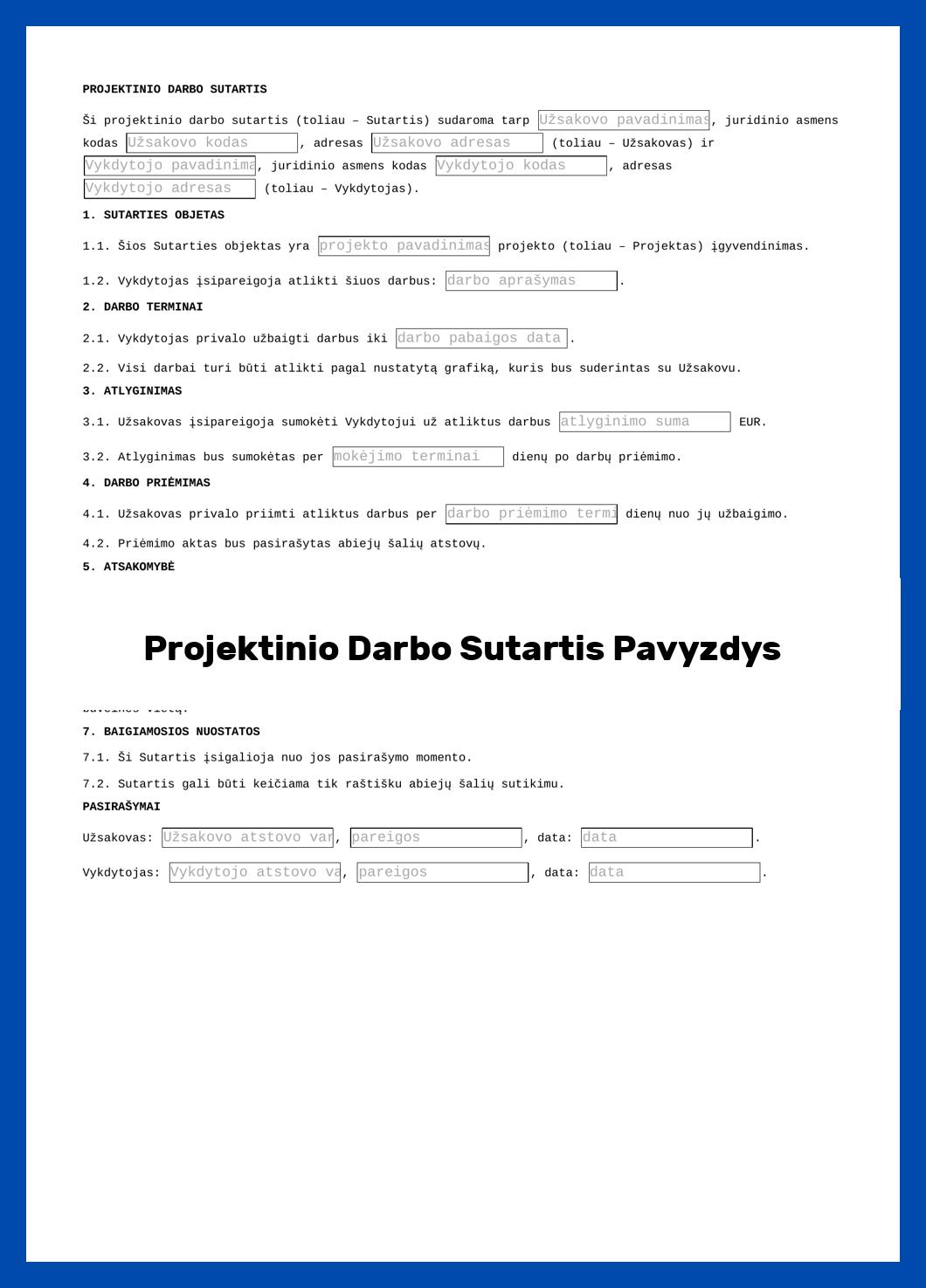 Projektinio Darbo Sutartis Pavyzdys