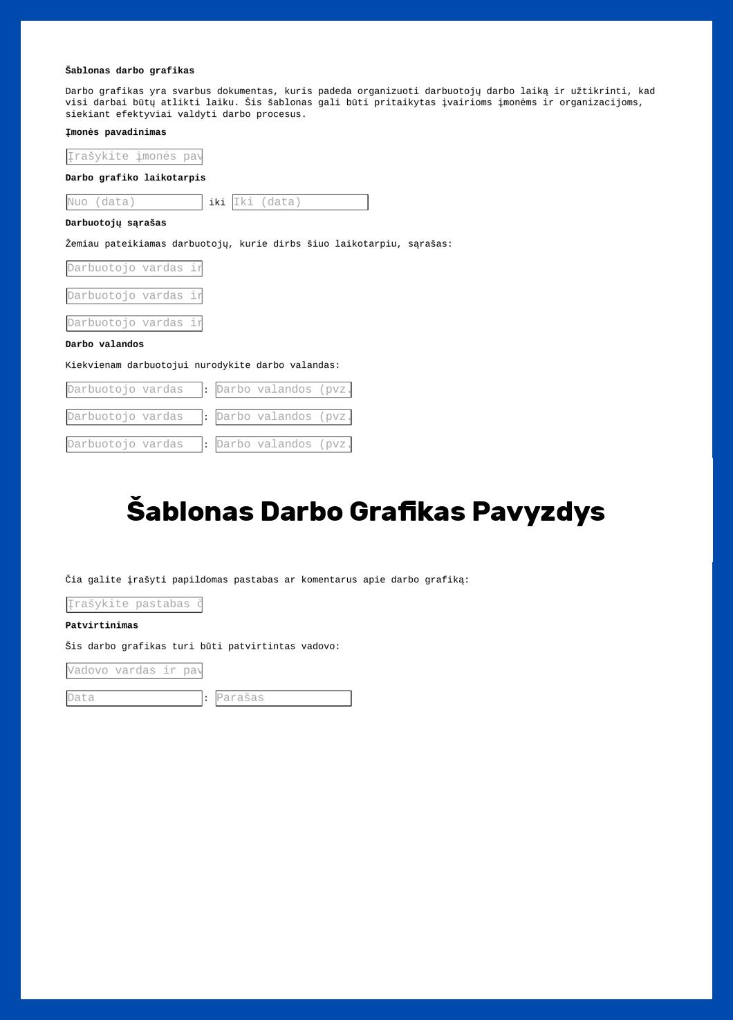 Šablonas Darbo Grafikas Pavyzdys
