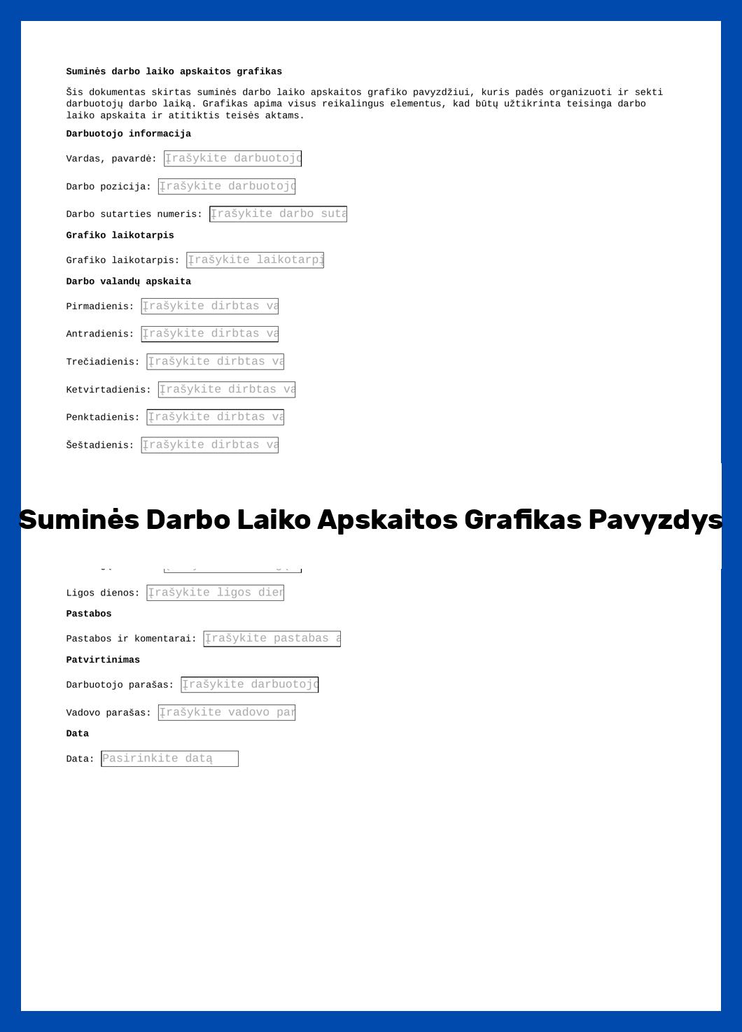 Suminės Darbo Laiko Apskaitos Grafikas Pavyzdys