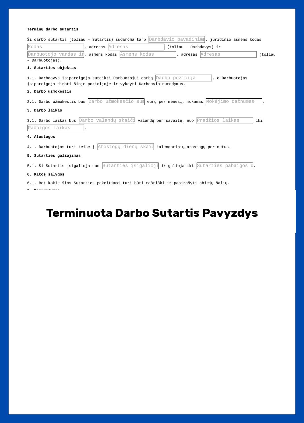 Terminuota Darbo Sutartis Pavyzdys