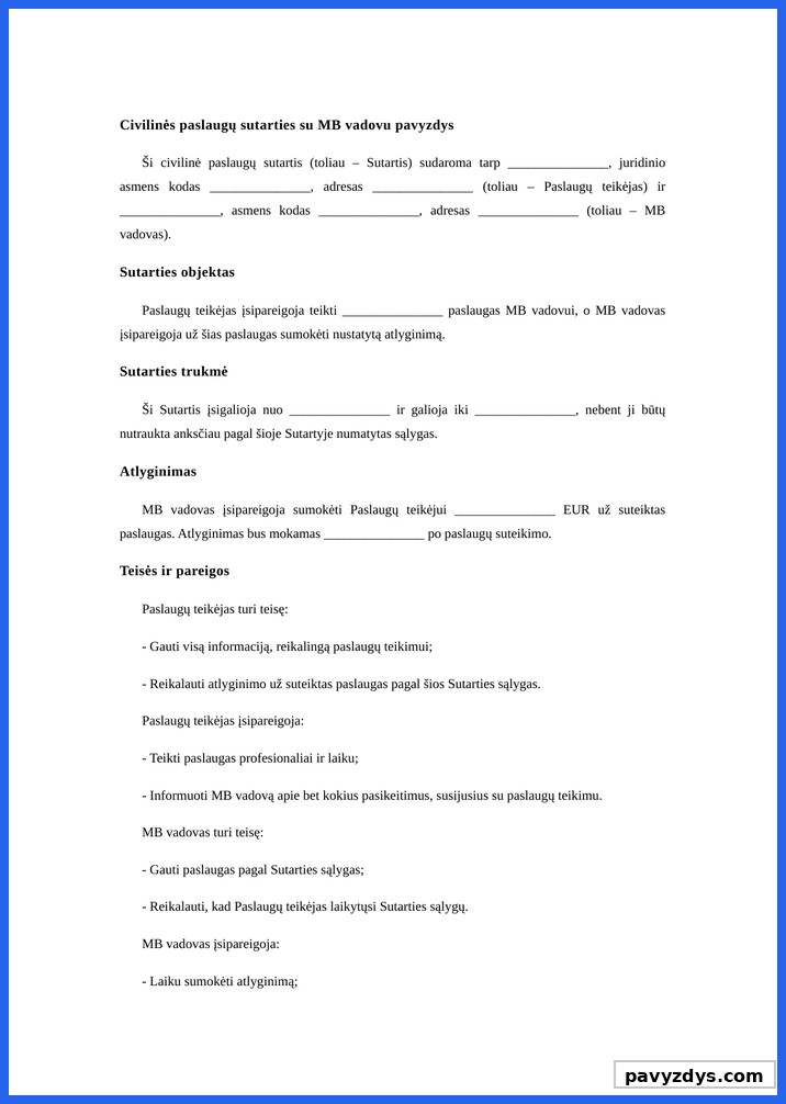 Civiline Paslaugu Sutartis Su Mb Vadovu Pavyzdys